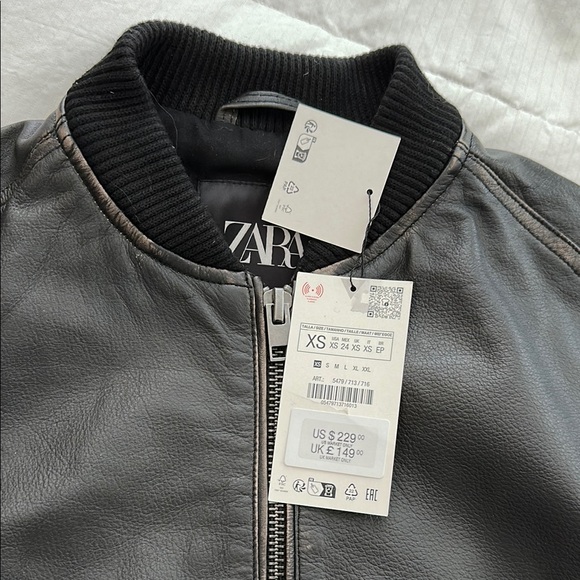 ZARA OVERSIZED LEATHER BOMBER JACKET DARK BROWN XS 5479/713/716 GENUINE FALL - Picture 4 of 9